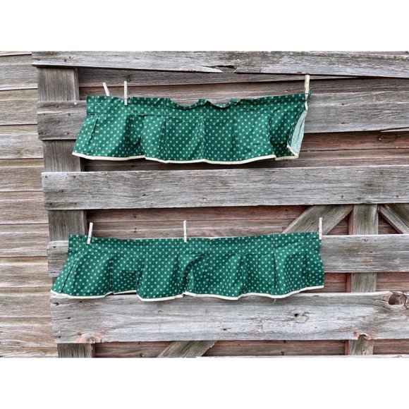 Unbranded Other - Vintage Pair 1960s Green/Beige Dot Pleated Curtain Valance Cotton